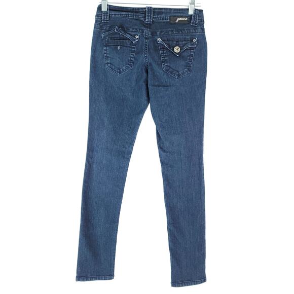 Grane Jeans Womens 1 (27x30.5) Blue Darcy Super Low Rise Skinny Dark Wash Y2K - Picture 2 of 9